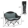 Outsunny Padded Folding Camp Chair for Adults, Double Camping Chairwith Armrests, Cup Holders, Carry Bag for Outdoor, Black