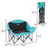 Outsunny Padded Folding Camp Chair for Adults, Double Camping Chairwith Armrests, Cup Holders, Carry Bag for Outdoor, Green